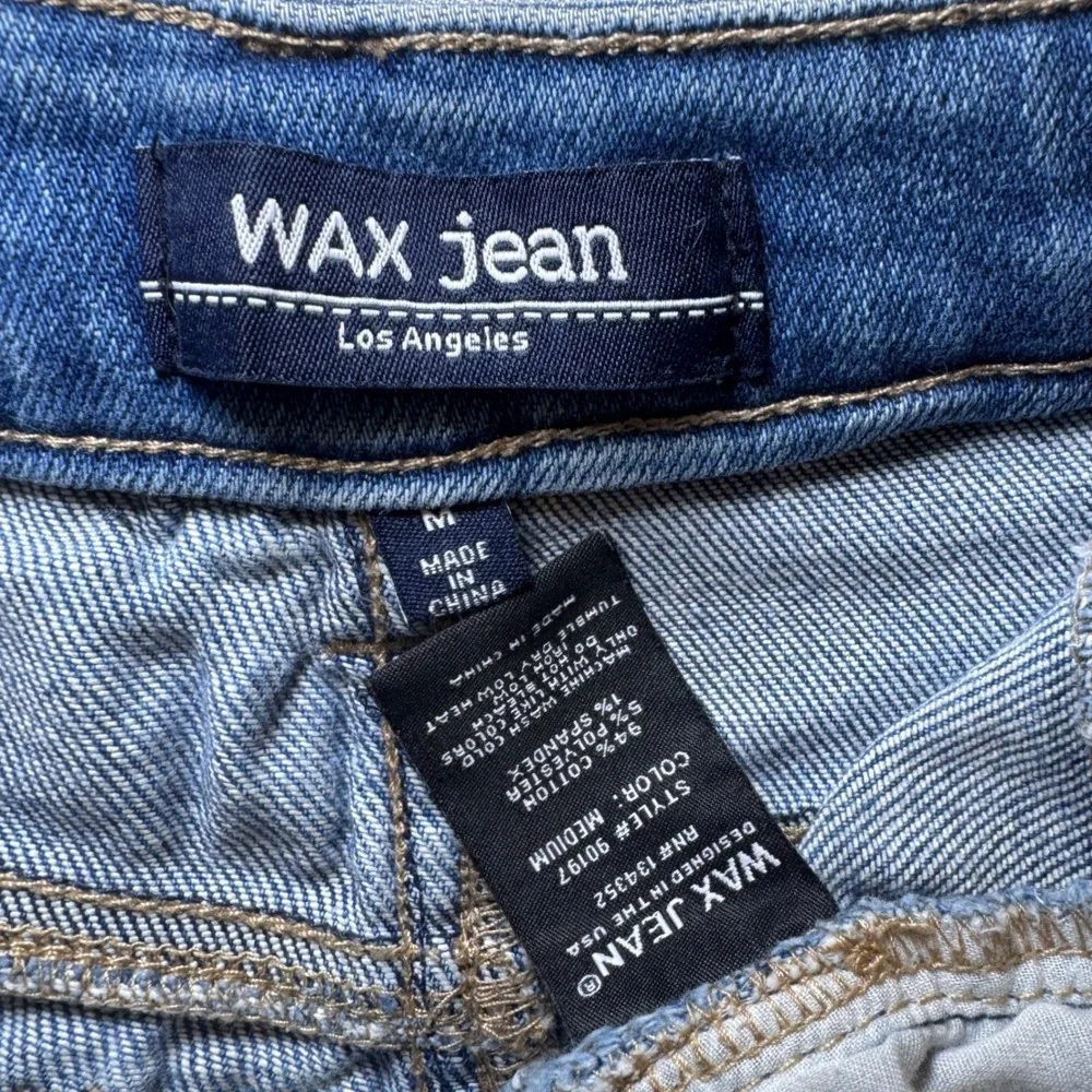 WAX Jean Los Angeles Distressed High Waisted Button Fly Denim Shorts Medium Wash